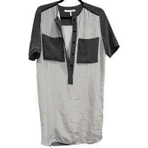 Victoria Victoria Beckham Silk Tunic Dress US 4 Black White Mini Pockets